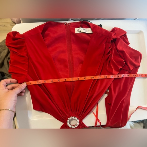 NWT MAC DUGGAL Red Jersey Puff Sleeve Cut Out Column Gown (26727) - Size 0 - Picture 9 of 10